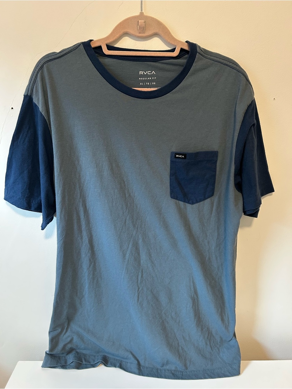 RVCA Slate Blue & Navy Short Sleeve Pocket Tee